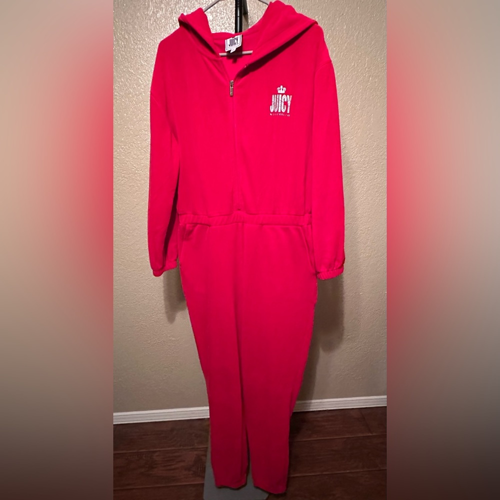 Juicy Couture Fiery Red Zip-Up Hooded Jumpsuit